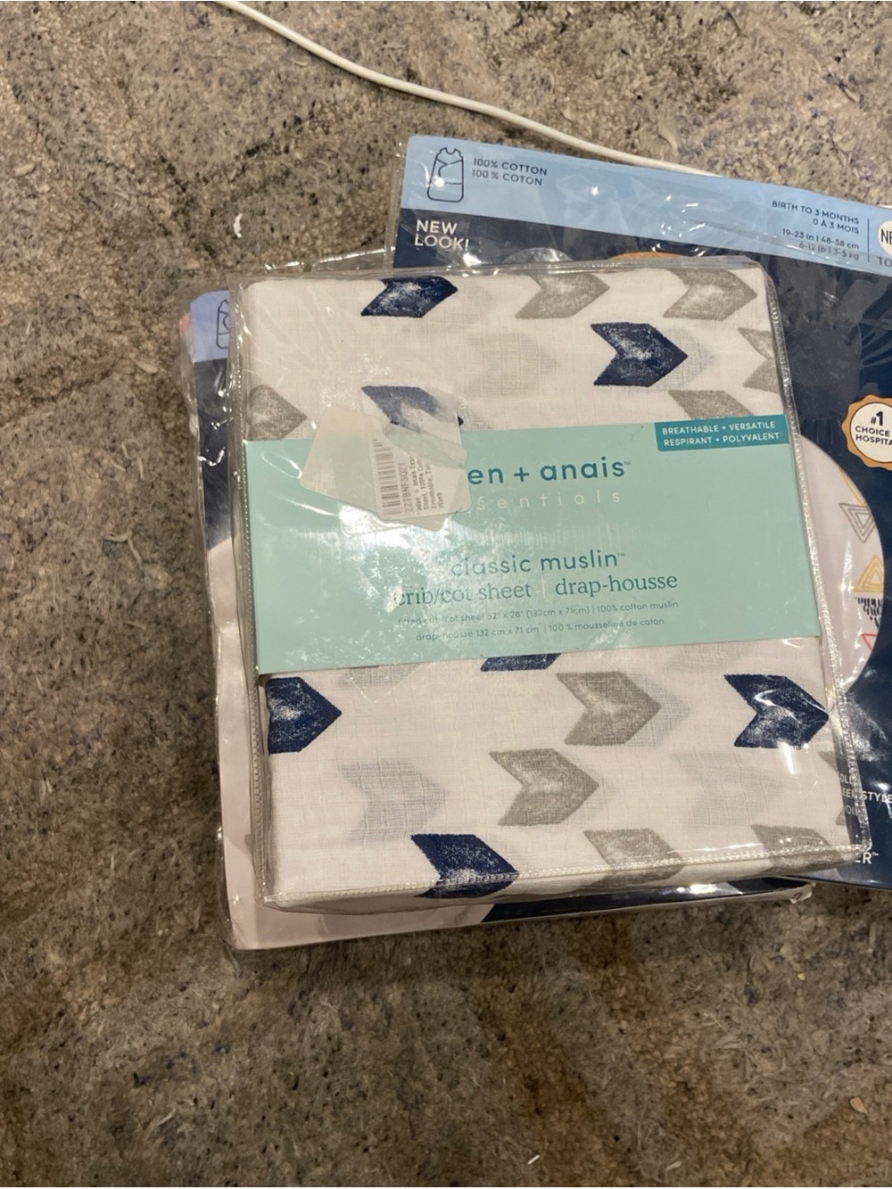 Brand New aden + anais Essentials Denim Wash Arrowhead Crib Sheet Cotton Muslin